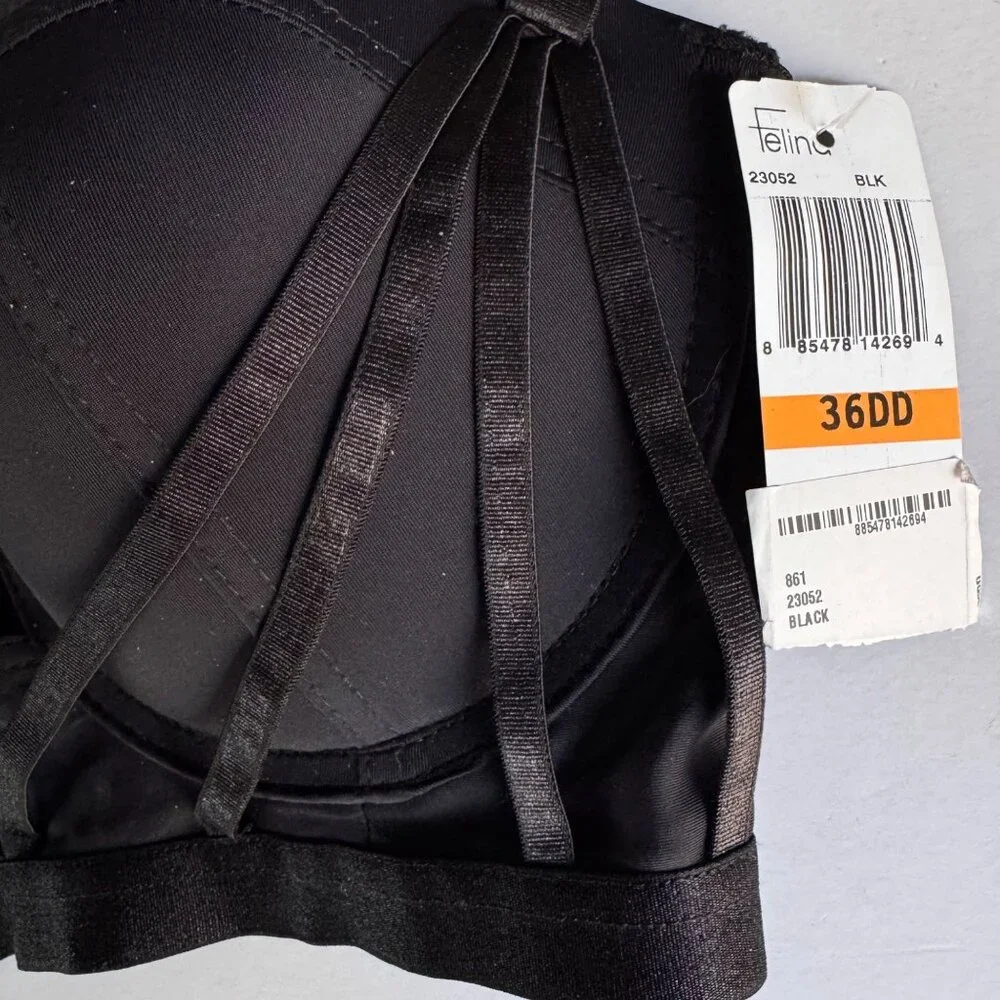 Black Sexy Strappy Padded Underwire Bra 36DD By Jezebel New - Picture 6 of 11